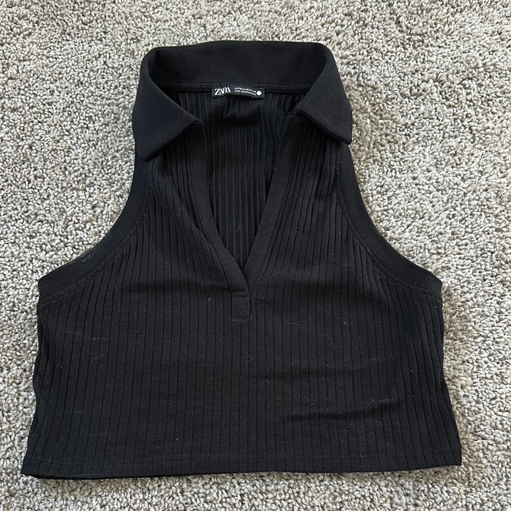 Zara Black Ribbed Sleeveless Top